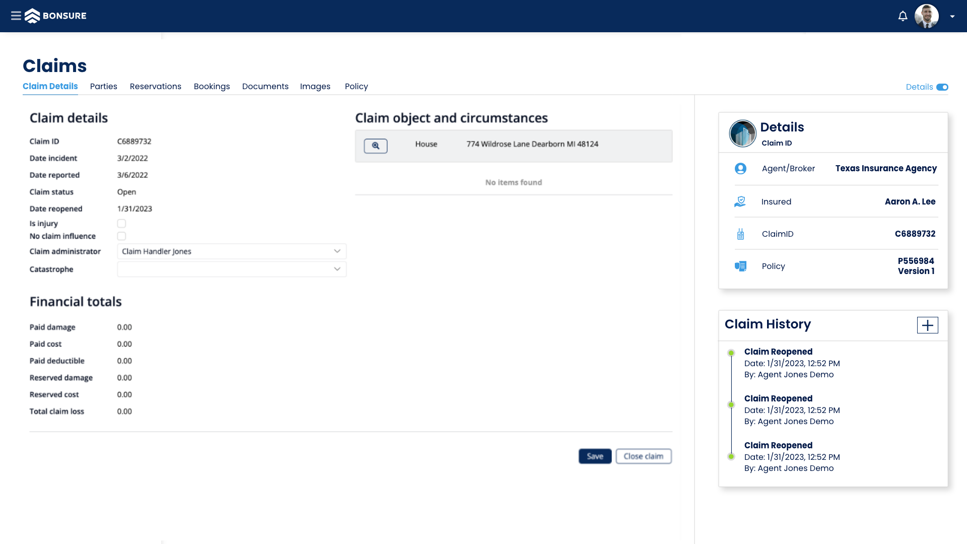 Claim Handler App Interface