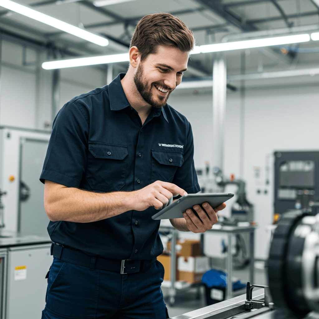 Worker using digital tablet solution